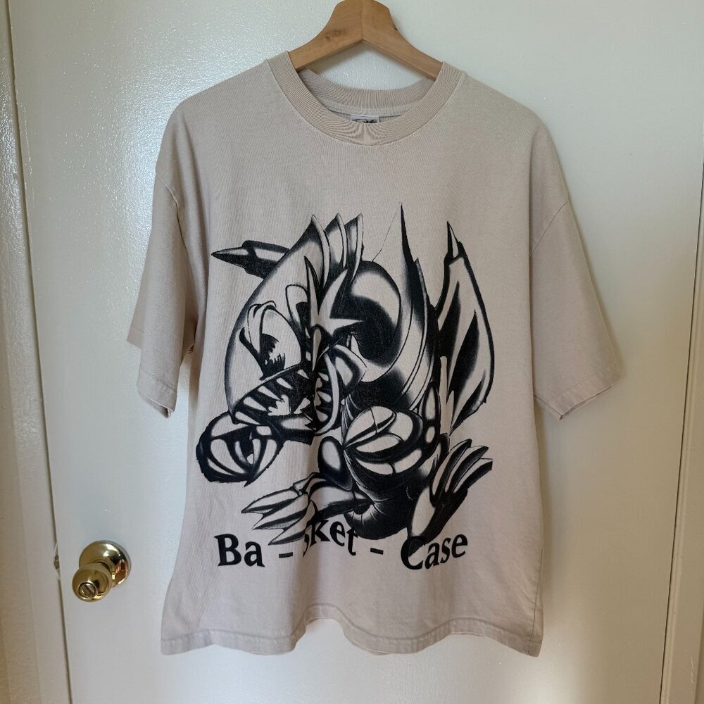 Basketcase Tan Blue Eyes White Dragon Too Graphic Crew Neck T-Shirt L​​